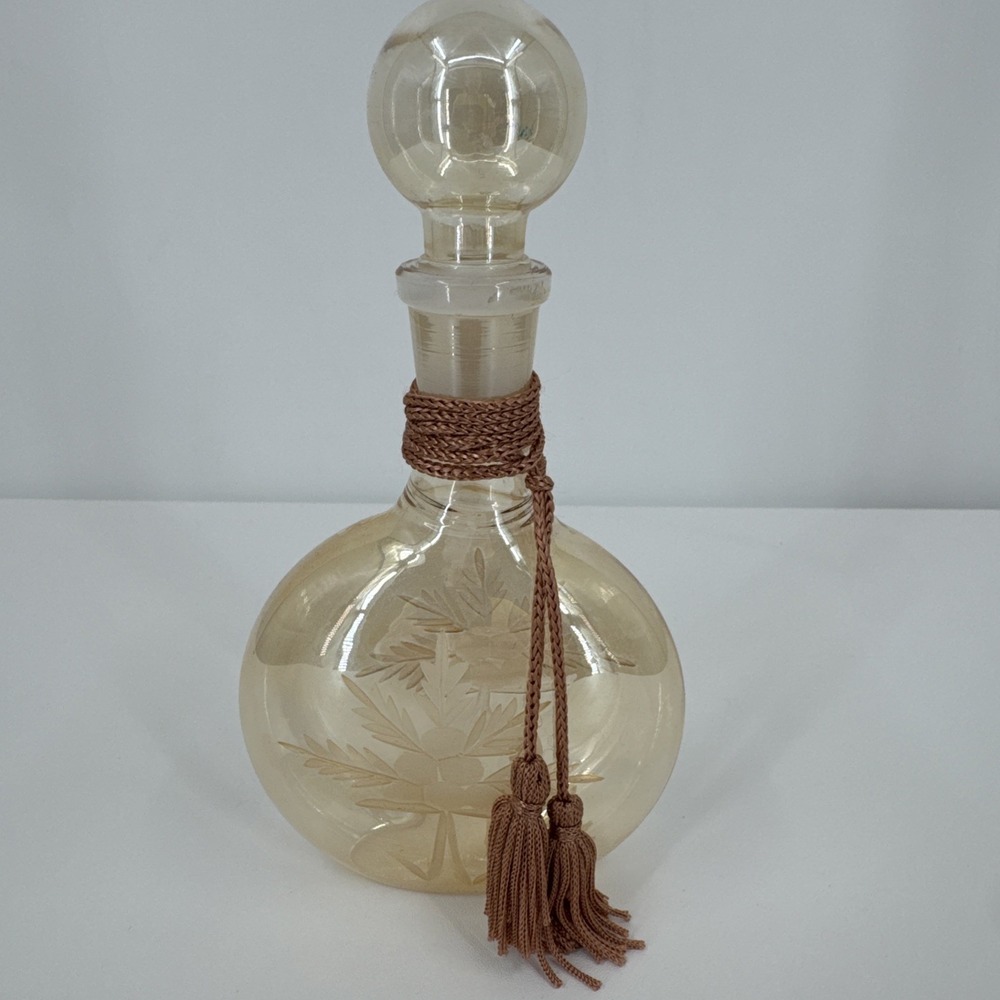 Cellini Parfum Etched Glass Perfume‎ Bottle with Stopper Brown/Rose In Color